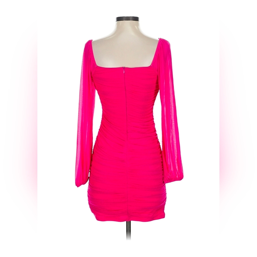 Fuchsia Square-Neck Ruched Long-Sleeve Mini Dress - Picture 2 of 6